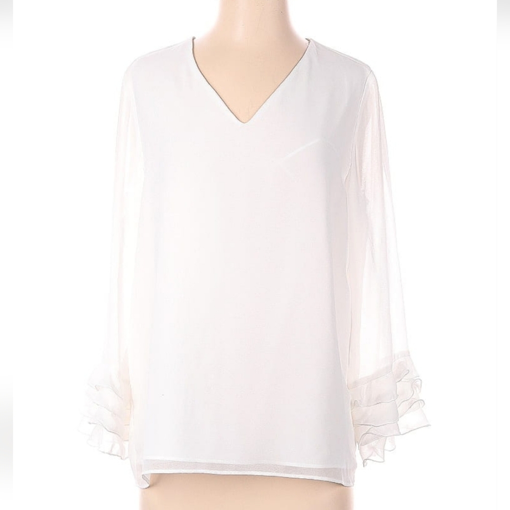 Carmen Marc Valvo Sheer White Blouse
